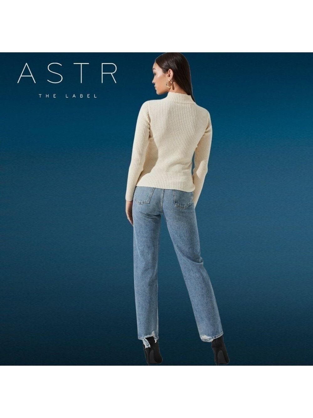 ASTR THE LABEL Mock Neck Cross Front Long Sleeve Sweater in Cream NWT/XL - Picture 6 of 14